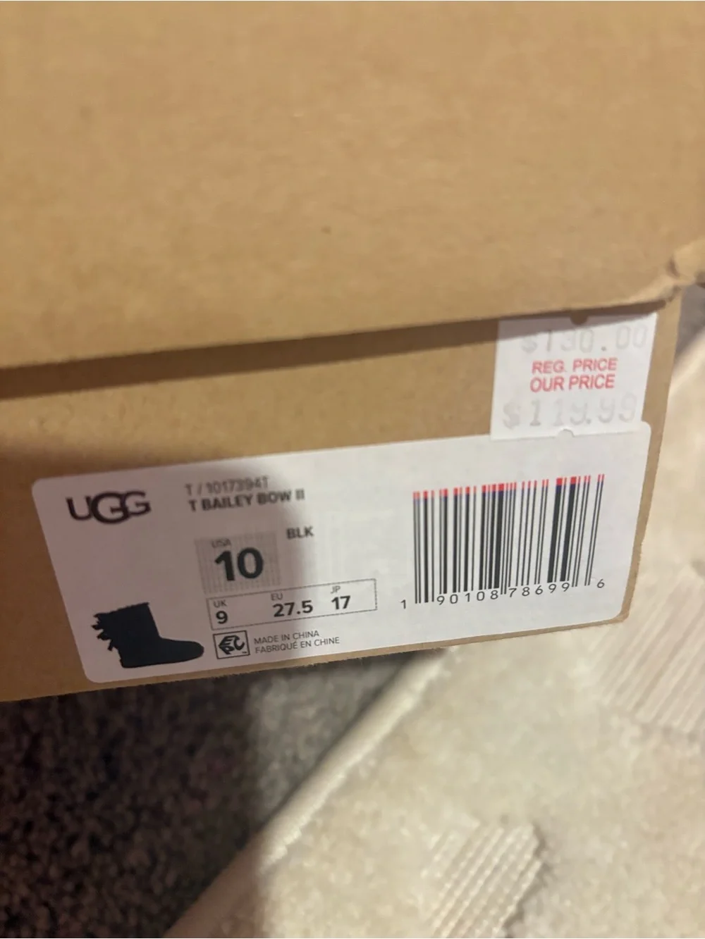 UGG Kids Black Bow Back Shearling Boots